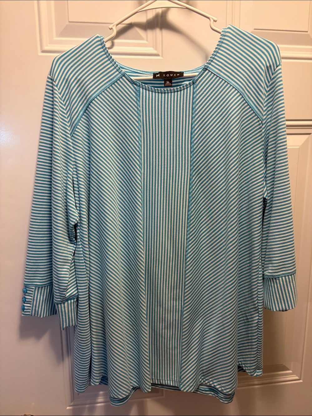N Touch Women's Long Sleeve Striped Tee in Aqua
